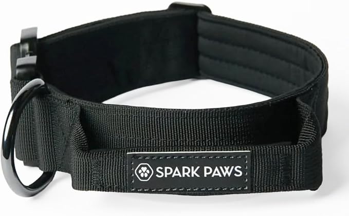 Spark Paws Tactical Dog Collar - Heavy Duty, Premium Quality, Thick and Durable for Large and Medium Dogs - Black - L - 1.5"