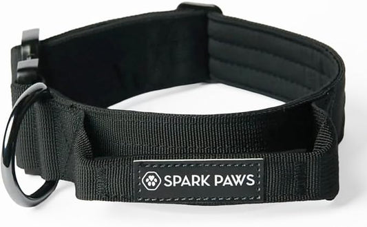 Spark Paws Tactical Dog Collar - Heavy Duty, Premium Quality, Thick and Durable for Large and Medium Dogs - Black - L