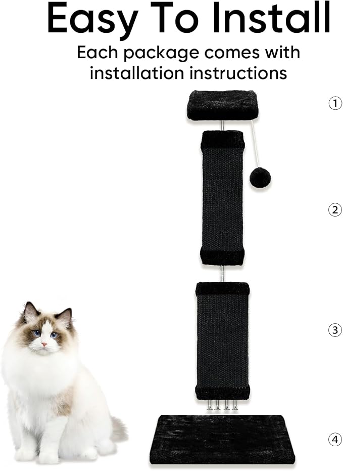 Cat Scratching Post, 32 Inch Cat Scratching Posts for Large Cats, Scratching Posts for Indoor Cats Adults, Cat Scratch Post with Nature Sisal, Full Black