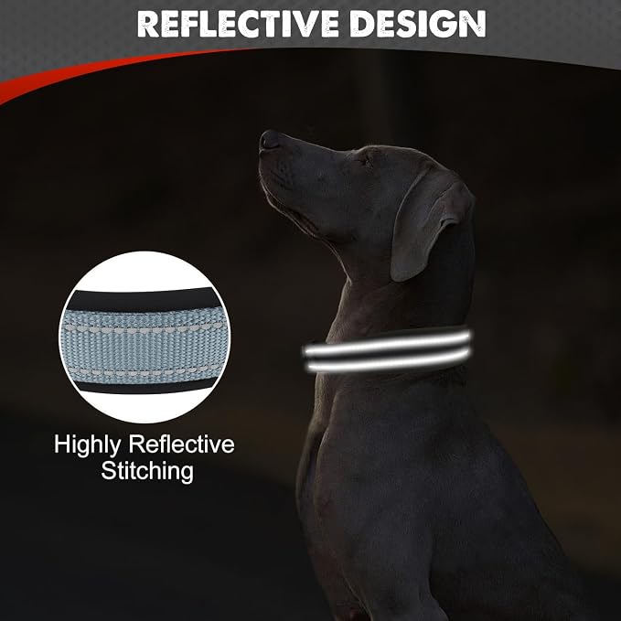 Joytale Dog Collar for Extra Large Dogs, Neoprene Padded and Adjustable, Reflective Wide Heavy Duty Pet Collars with Durable Metal Belt Buckle for Walking, Gray, XL