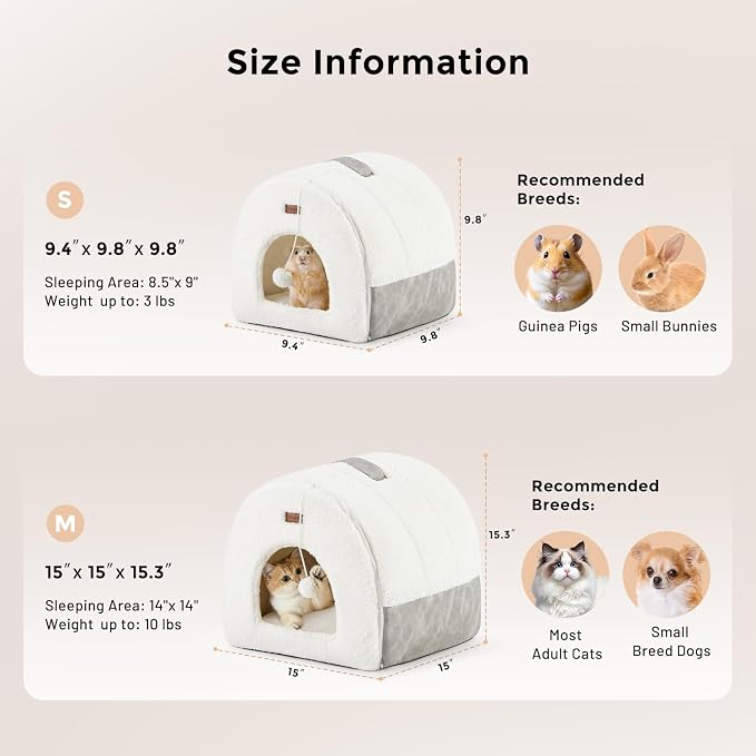 ZOMISIA Cat Bed Cave for Indoor Cats, 2-in-1 Cat Cave for Kittens and Small Pets with Removable Washable Cushioned Pillow, Enclosed Cat Bed Cozy Cat House Hideout with Non-Slip Bottom, 15 Inches