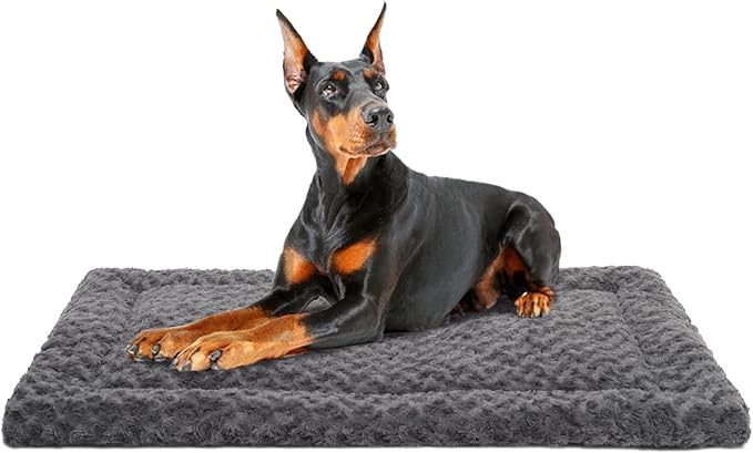 Washable Dog Bed Mat Crate Pad Soft Fluffy Pet Kennel Beds Dog Sleeping Mattress for Large Jumbo Medium Small Dogs, 48 x 30 Inch, Gray