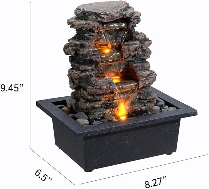 MAOCHI Tabletop Water Fountain, Home Décor Soothing Sound Machine with Automatic Pump, Deep Basin and Natural River Rocks. Indoor Zen Relaxation for Office, Living Room, or Bedroom Décor.