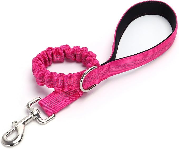 2ft Bungee Dog Leash, Reflective Strong Nylon Short Traffic Leash, Shock Absorbing for Large Medium Dogs Controlling, Walking (Rose Red, 1" Width)