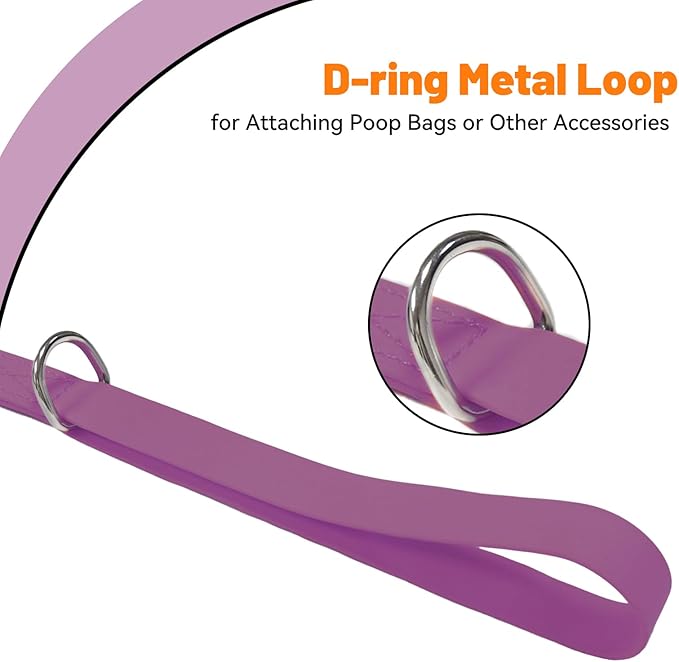 Waterproof Dog Leash, 5/6 FT Durable Odor-Proof Dog Leashes with Strong Metal Hooks Fits Small Medium or Large Dogs (Purple, 5FT - 3/4 inch Width)