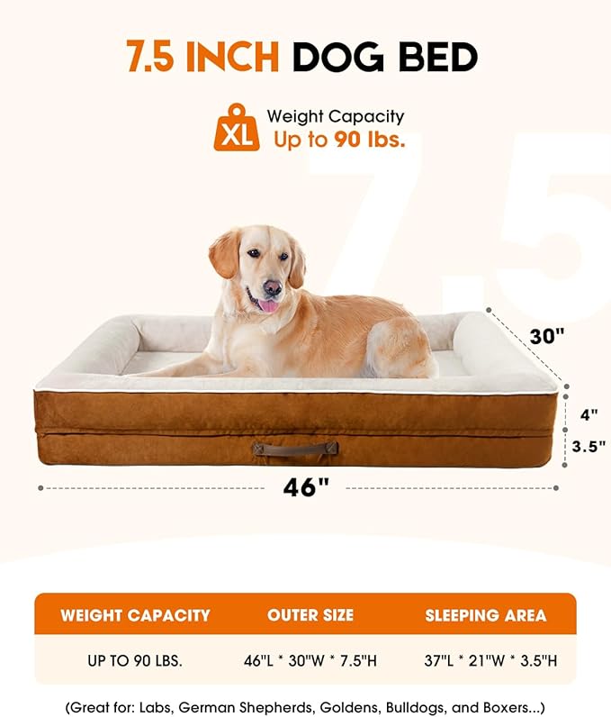 Upvilla Orthopedic Dog Bed XL, Four-Sided Cushioned Egg-Shaped Foam Dog Sofa, Waterproof Removable Cover, Pet Sofa Bed with Non-Slip Base, Extra Large Dog Bed,Brown