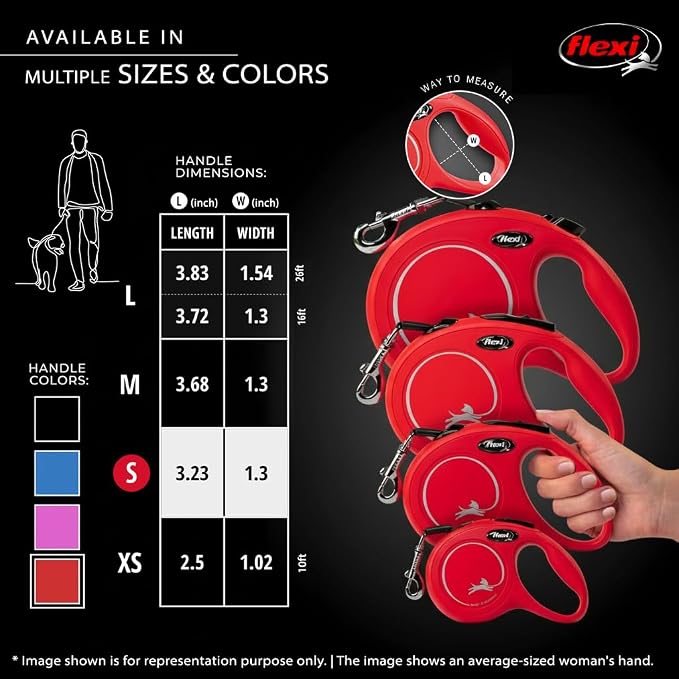 FLEXI New Classic Cord Retractable Dog Leash for Small Dogs up to 26 lbs. – 16 ft., Red | Tangle-Free Pet Walking Leash with One-Handed Brake, Pause, Lock | German Quality Product