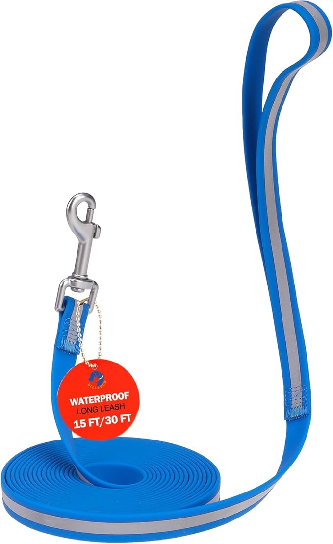 Waterproof Long Dog Leash 15FT, Heavy Duty Recall Training Lead with Non-Slip Padded Handle&Reflective Threads, Durable Long Line for Large Medium Dogs, Outdoor Hiking Camping Beach Swimming