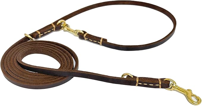 Multi Function 8ft Genuine Leather Hands Free Dog Training Leash for Puppy Small and Medium Dogs (8 Foot*3/8 inch, Brown)