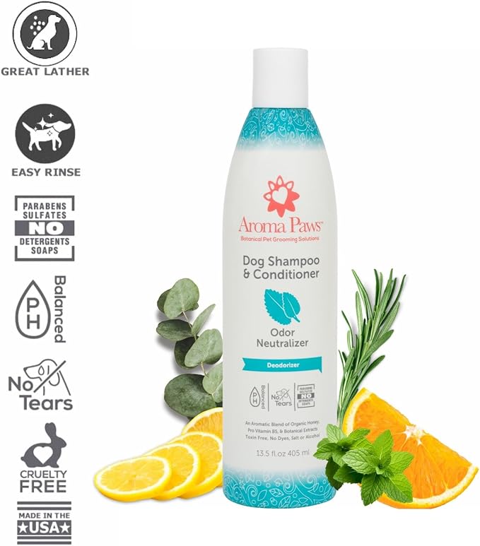 2-in-1 Dog Shampoo and Conditioner - Natural Deodorizing Formula Odor Neutralizer - Tearless Sensitive Skin Relief Wash for Dogs and Puppies - Sulfate and Paraben Free - 13.5 oz