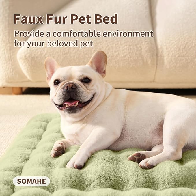 SOMAHE Cat & Dog Bed Mat, Soft Plush Faux Fur Kneading Pet Bed for 2 Cats or Small Dogs, Machine Washable Cat Sleeping Pad, Non-Slip Fluffy Pet Rug for Indoor Cats Kittens & Small Dogs, 27x20 In Green