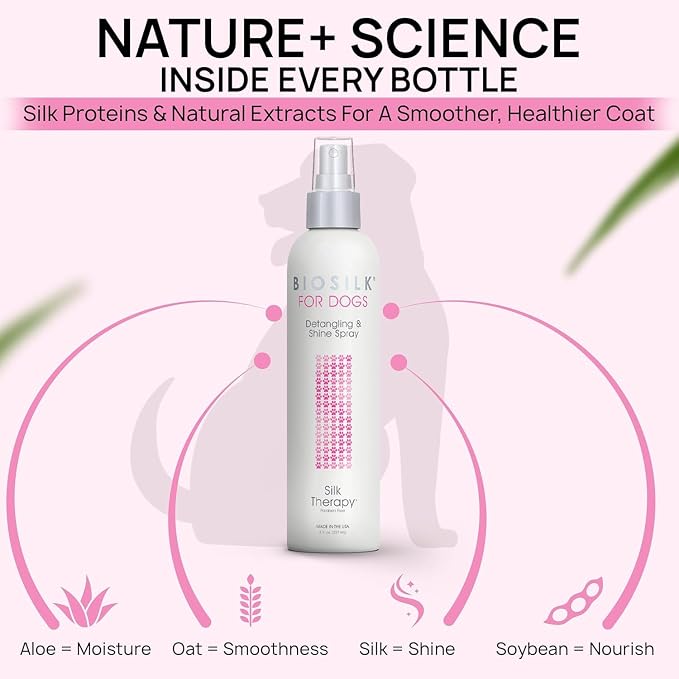 BioSilk for Dogs Silk Therapy Detangling and Shine Protecting Spray, pH Balanced Leave-in Mist with Silk and Vitamins for Dematting, Paraben-Free, All Coats and Breeds, 8 Fl Oz - 6 Pack