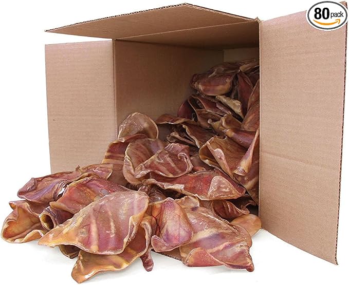 Best Pet Supplies GigaBite Whole Pig Ears for Dogs - All-Natural Slow-Roasted Chews that Clean Teeth and Satisfy Aggressive Chewers - 80 Pack for Large Dogs