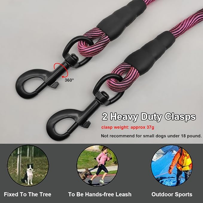 BTINESFUL 8ft 12ft 20ft 30ft 50ft 75ft Dog Tie Out Long Tether Rope Leash, Outdoor Yard Leash, Large Medium Dogs Training, Playing, Camping, Backyard Dog Lead (30 Foot, Pink Black)