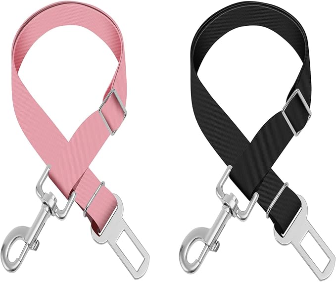Adjustable pet cat and Dog car seat Belt，The Lanyard is Flexible and Adjustable from 20 to 33 inches (Black + Pink)