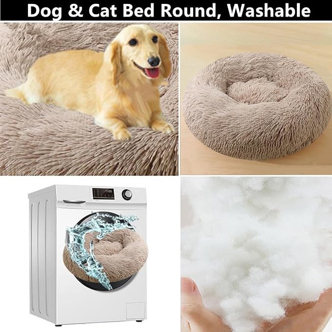 Medium Calming Dog Bed, 36 Inch Anti-Anxiety Donut Cuddler Cat Bed, Washable Round Cozy Soft Pet Bed for Puppy and Kitten with Anti-Slip Bottom, Rainbow