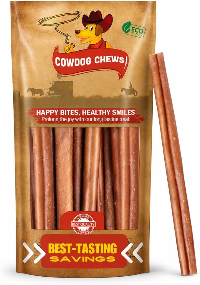 Cowdog Chews Beef Bully Stick: Odor-Free, Fully Digestible Beef Collagen Chews (9-12", 25 Count) - Natural, Grain-Free, Long-Lasting Collagen Bully Stick Substitute for All Dog Breeds