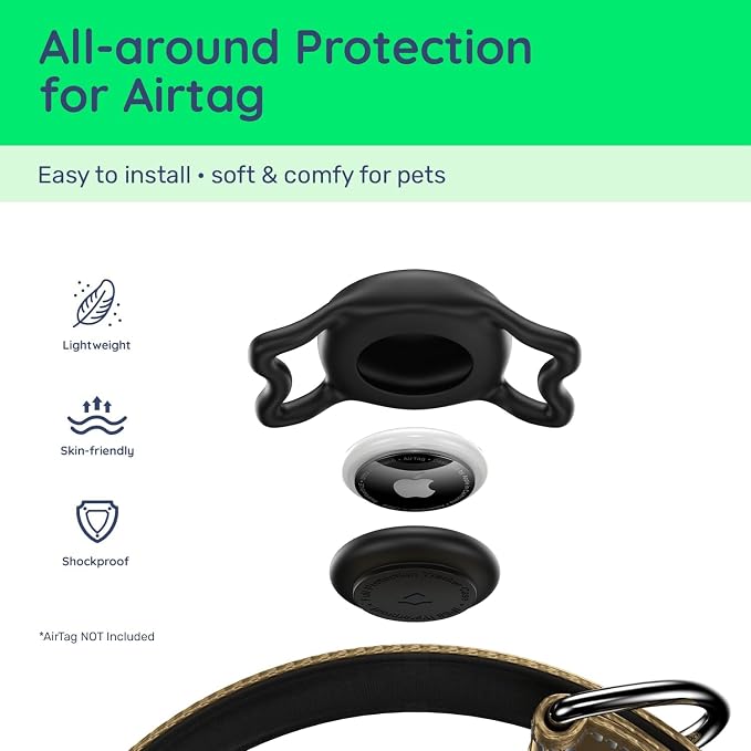 Airtag Dog Collar, Reflective Ultra-Durable Nylon Padded with QR Buckle & IP68 Waterproof Air Tag Holder Compatible for Apple AirTag, Comfortable for Small Medium Large Dogs (Brown,XL)