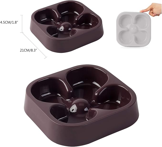 Healthy Slow Feeding Dog Bowl for French Bulldog -Slow Feeder Dog Bowl No Chocking Dog Cat Food Water Bowl with Four-Leaf Clover Pattern (Coffee)