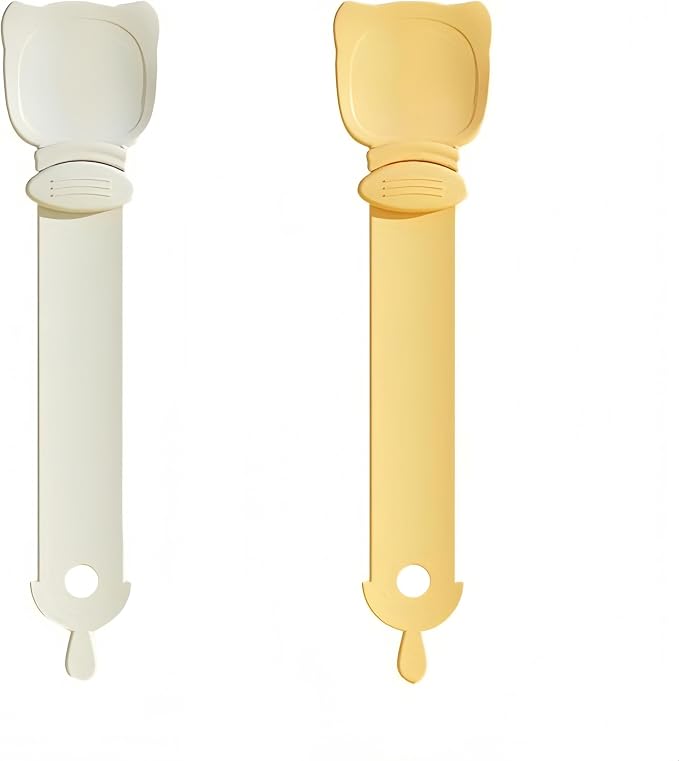 Multifunctional Cat Strip Squeeze Spoon - Cute Cat Head Feeder, 3 Color Strip, Wet Food Dispenser & Treat Spoon (Pet Supplies) (Beige-1PCS+Orange-1PCS)