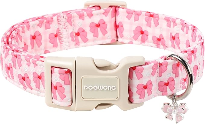 DOGWONG Pink Dog Collar for Girl Dogs, Cute Pink Girly Dog Collars, Adjustable Cute Girl Dogs Collars for Small Medium Dogs, Neck 11-16 inches