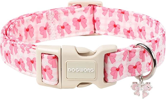 DOGWONG Pink Dog Collar for Girl Dogs, Cute Pink Girly Dog Collars, Adjustable Cute Girl Dogs Collars for Medium Lrage Dogs, Neck 39-60 inches
