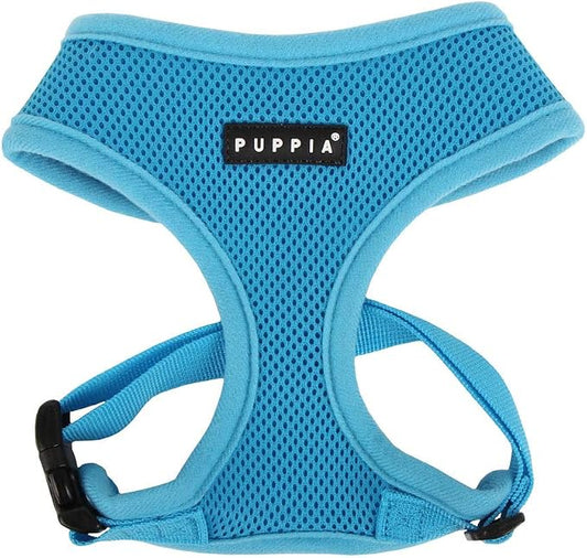 Puppia Soft Dog Harness No Choke Over-The-Head Triple Layered Breathable Mesh Adjustable Chest Belt and Quick-Release Buckle, Sky Blue, Large