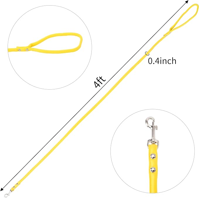 Yellow Soft Leather Dog Leash for Small,Medium Dog Walking, Comfortable Leather Handle, 4 ft Yellow