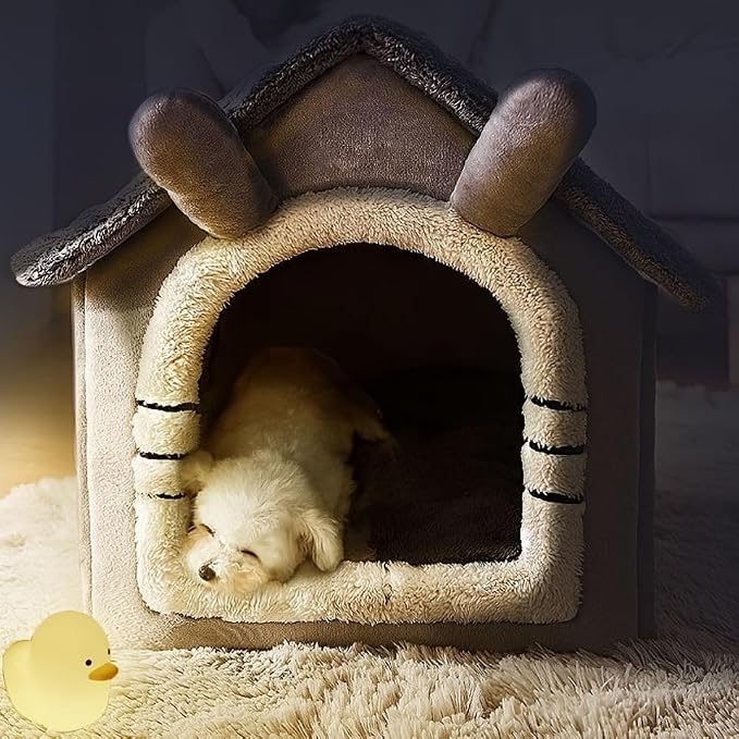 Cozy Pet House, Indoor Plush Dog Cat Bed, Gray and White, Detachable Washable Winter Cave with Soft Polyester, Small Medium Large Sizes