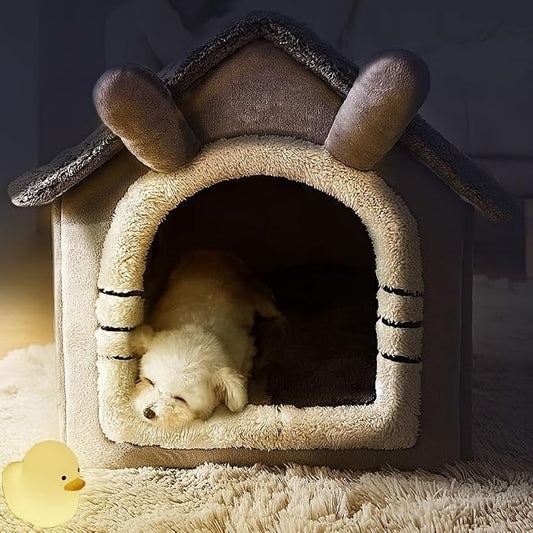 Cozy Pet House, Indoor Plush Dog Cat Bed, Gray and White, Detachable Washable Winter Cave with Soft Polyester, Small Medium Large Sizes