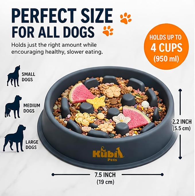 Slow Mo Bowl | Slow Feeder Dog Bowl for Fast Eaters, Improves Digestion & Reduces Bloating, Fun Interactive Design, & Dishwasher Safe | Kubi Pets