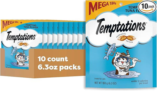 Temptations Cat Treats Classic Crunchy and Soft Cat Treats, Tempting Tuna Flavor, 6.3 oz. Pouch (Pack of 10)