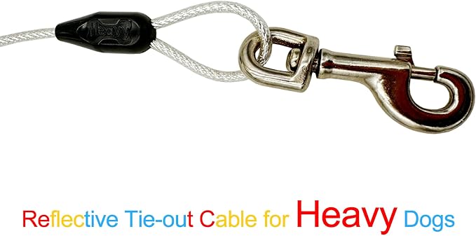 Petest 15ft Reflective Tie-Out Cable for Heavy Dogs Up to 125 Pounds