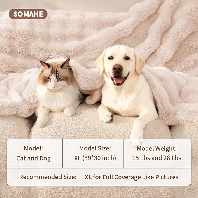 SOMAHE Pet Blanket, Reversible Sherpa & Bubble Fleece Pet Throw, Ultra-Soft Plush for Cats & Small Dogs, Machine Washable, Anti-Static, Warm & Cozy,28"×22" Inch White