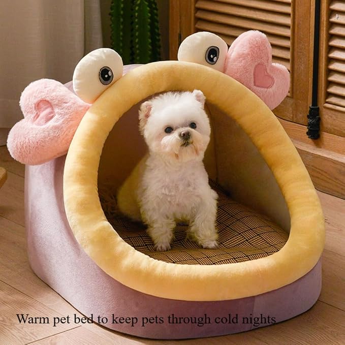 Warm Soft Cave Dog Bed & Cat Bed - Cute Indoor Pet Bed for Cats Up to 16 Lb, Small Dogs & Puppies, Cozy Cave Design for Cats and Puppies(Pink Rabbit,12.2''X10.63''X10.63'')