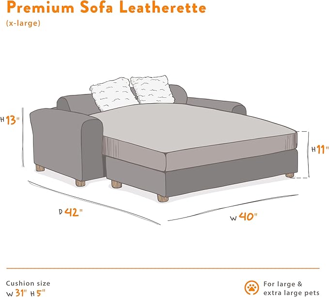 Moots Premium Leatherette Pets Sofa, Black/Charcoal, X-Large