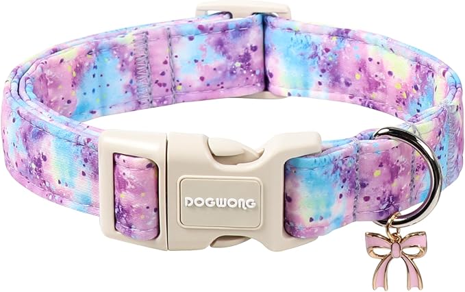 DOGWONG Spring Tie Dye Dog Collar, Cute Girl Dog Collars - Colorful Puppy Collar, Adjustable Breathable Female Dog Collars for Small Medium Large Dogs, Neck 39-60 inches