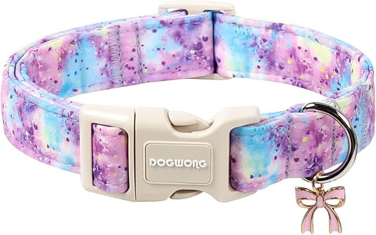 DOGWONG Spring Tie Dye Dog Collar, Cute Girl Dog Collars - Colorful Puppy Collar, Adjustable Breathable Female Dog Collars for Small Medium Large Dogs, Neck 39-60 inches