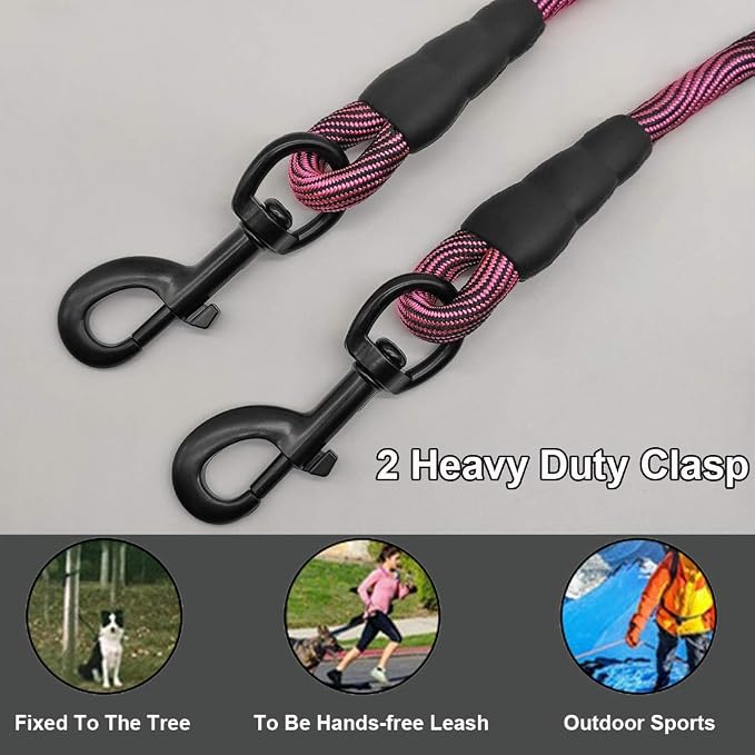 BTINESFUL 8ft/12ft/20ft/30ft/50ft/75ft Dog Tie-Out Long Tether Rope Leash, Outdoor Dog Lead for Yard- Large Medium Dogs Training, Playing, Camping, Backyard (20 Foot, Pink Black)