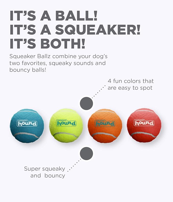 Outward Hound Squeaker Ballz – Squeaky Tennis Balls for Dogs Under 25 lbs, Interactive Dog Toy for Fetch & Training, Small (2"), 8‑Pack