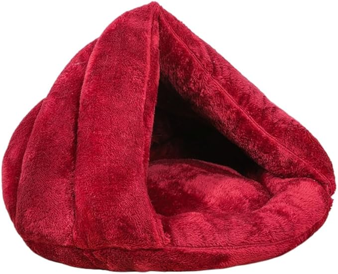 Pet Tent Cave Bed for Small-Medium Dogs & Cats – Thick Fleece Warm Burrow House with Removable Hood | Cozy Igloo Nest for Puppies & Kittens – Soft Cuddler Sleeping Bag(Red)