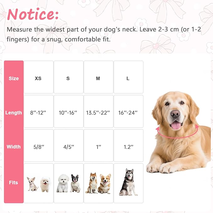 Pink Bow Dog Collar with Flower, Adjustable Cotton Puppy Collar, Cute Girl Boy Dog Collars for Small Medium Large Dogs, Ideal for Gifts,Pet Accessory,L
