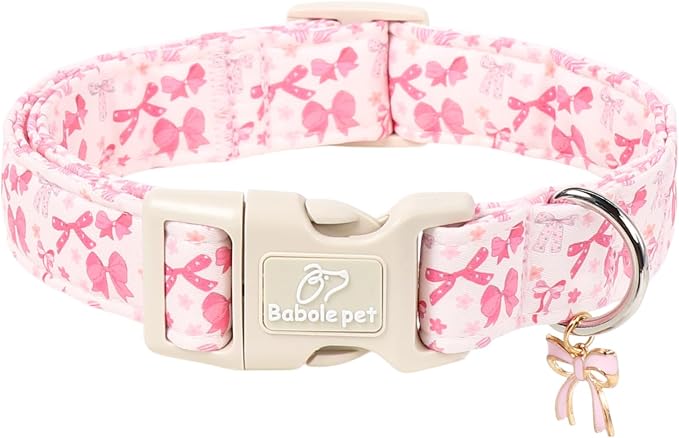 Pink Bow Dog Collar Cute Girl Dog Collars for Small Dogs - Lightweight Adjustable Girly Spring Female Dogs Everyday Collar with Safety Buckle S