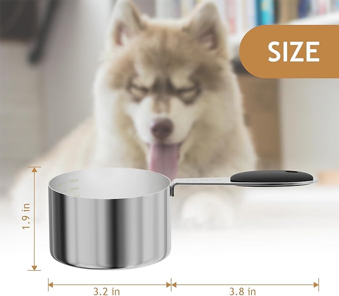 LEIFENY 1PCS 1CUP(237ml) Dog Cat Food Scoop, Stainless Steel Measuring Cup, Metal Pet Scooper with Inner Precision Scale Measurement