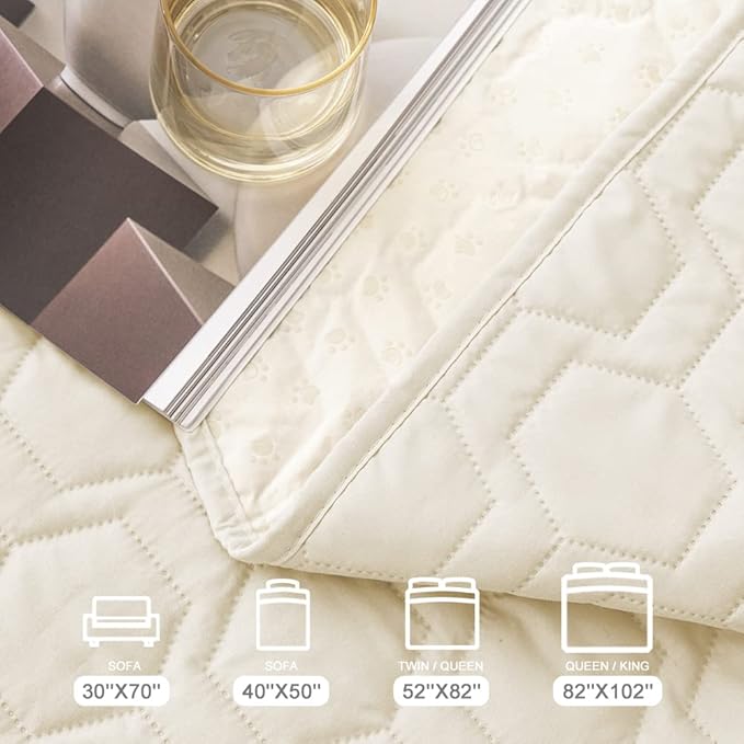 Tcksstex Waterproof and Anti-Slip Dog Bed Cover and Pet Blanket Sofa Pet Bed Mat ，car Incontinence Mattress Protectors Furniture Couch Cover for Most Cats Dogs, Pets（30x70-Ivory）