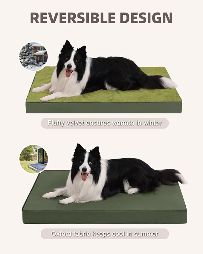 KSIIA Orthopedic Dog Bed Crate Waterproof Pet Mats for Large Dogs Deluxe Plush Washable Pet Bed with Egg Crate Foam & Removable Cover, 41 x 27 Inch, Green