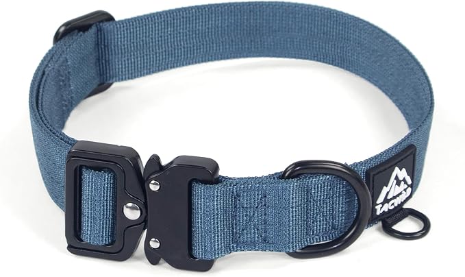 Large Dog Collar Heavy Duty Dog Collars for Medium- Adjustable, Chew Proof Nylon Collar with Metal Quick Release Buckle and D-Ring for Dog Tags (Haze Blue, L)