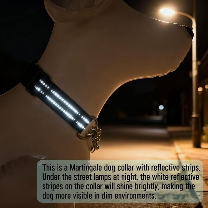 Martingale Dog Collars, Reflective Nylon Collar with Stainless Steel Chain, Adjustable Walking Training Dog Collars with Quick Release Buckle, Suitable for Small Medium Large Dogs(Gray,S)