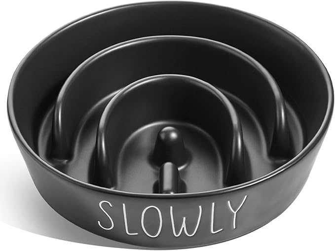 LE TAUCI PET Ceramic Slow Feeder Dog Bowls Small Breed, 0.6 Cups Dog Food Dish for Fast Eaters, Puzzle Bowl for Small Dogs and Cats,Black