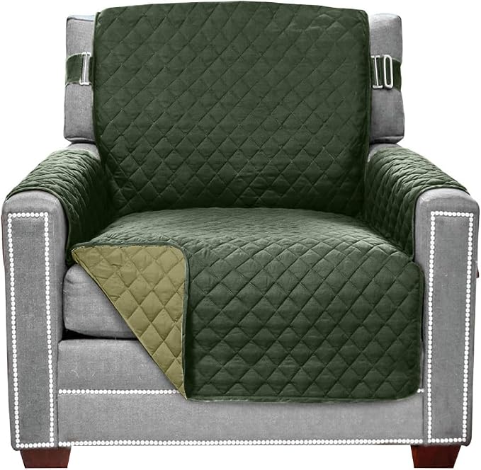Sofa Shield® Couch Armchair Covers for Dogs, Reversible Furniture Protector with Strap, Stain and Tear Resistant Cushion Cover, 23 inch Seat, Machine Washable Slipcover Pets, Cats, Hunter Green Sage